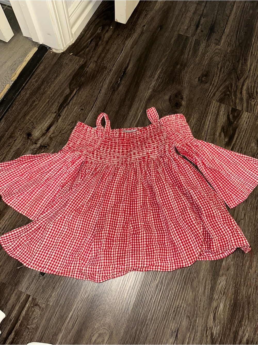 Pippa & Julie Red and White Gingham Off-Shoulder Top